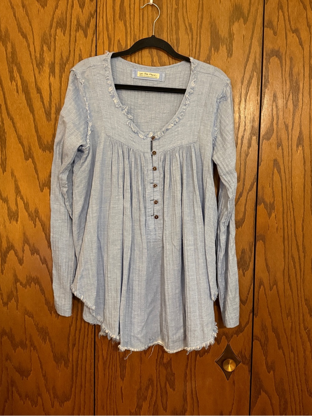 We The Free Pale Blue Button-Front Peasant Tunic
